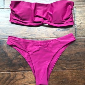 Zaful Knot Padded Bandeau Bikini Set - Burgundy M